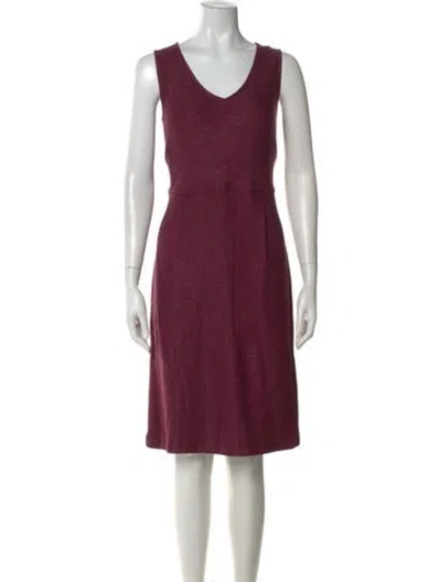 Pre-owned St John V-neck Knee-length Dress In Purple