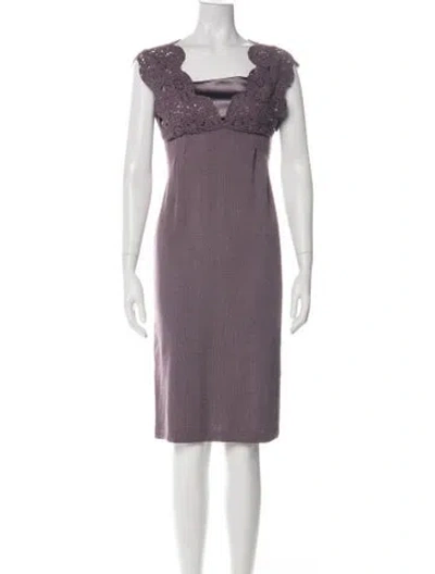 Pre-owned St John V-neck Knee-length Dress In Purple