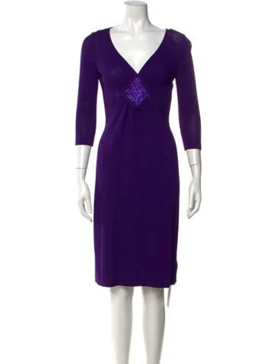 Pre-owned St John V-neck Knee-length Dress In Purple