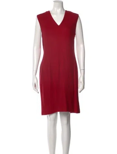 Pre-owned St John V-neck Knee-length Dress In Red