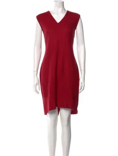Pre-owned St John V-neck Knee-length Dress In Red