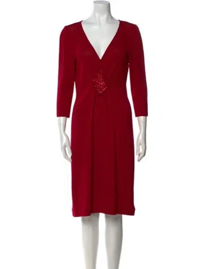 Pre-owned St John V-neck Knee-length Dress In Red