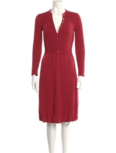 Pre-owned St John V-neck Knee-length Dress In Red