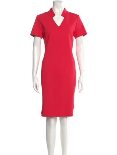 Pre-owned St John V-neck Knee-length Dress In Red