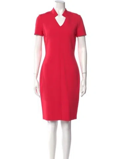 Pre-owned St John V-neck Knee-length Dress In Red