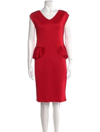 Pre-owned St John V-neck Knee-length Dress In Red