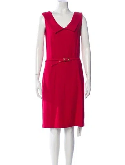 Pre-owned St John V-neck Knee-length Dress In Red