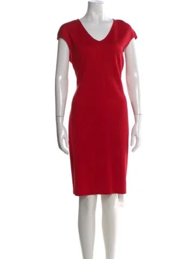 Pre-owned St John V-neck Knee-length Dress In Red