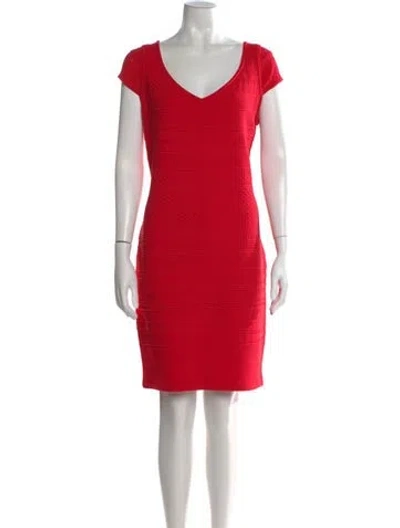 Pre-owned St John V-neck Knee-length Dress In Red