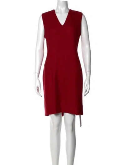 Pre-owned St John V-neck Knee-length Dress In Red