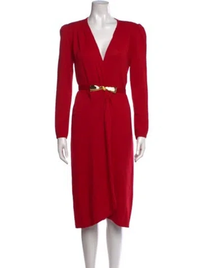 Pre-owned St John V-neck Knee-length Dress In Red
