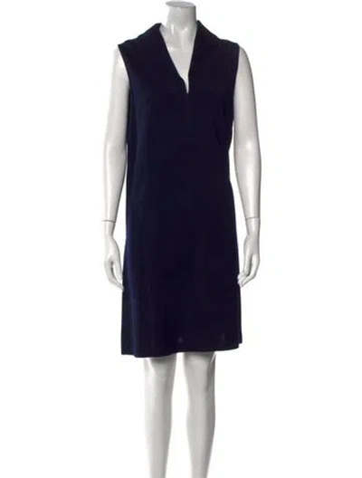 Pre-owned St John V-neck Knee-length Dress W/ Tags In Blue
