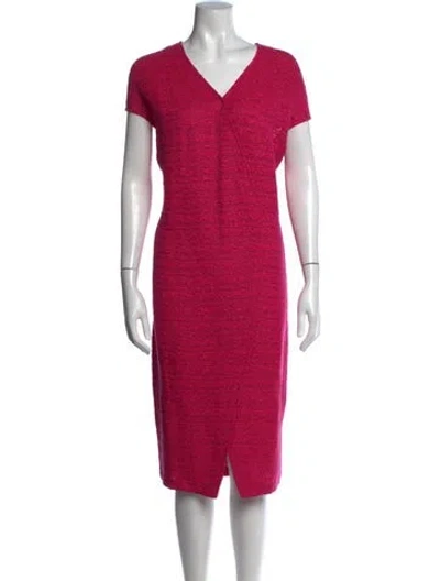 Pre-owned St John V-neck Knee-length Dress W/ Tags In Pink