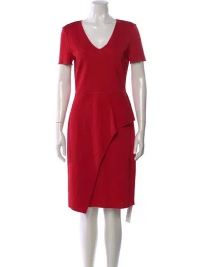 Pre-owned St John V-neck Knee-length Dress W/ Tags In Red