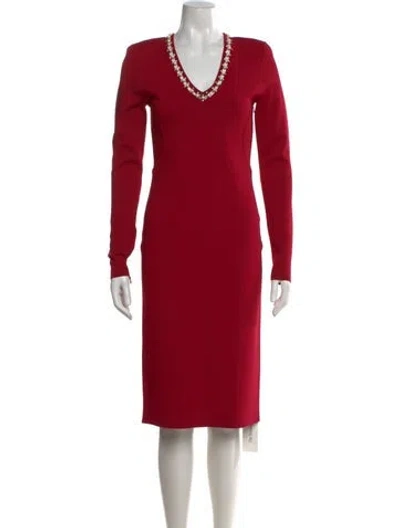 Pre-owned St John V-neck Knee-length Dress W/ Tags In Red