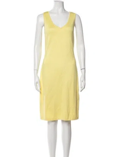 Pre-owned St John V-neck Knee-length Dress W/ Tags In Yellow
