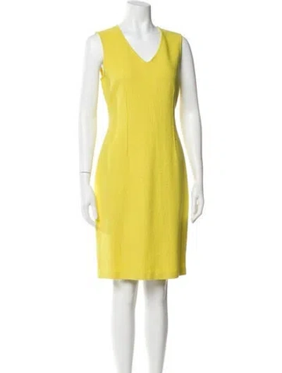 Pre-owned St John V-neck Knee-length Dress In Yellow