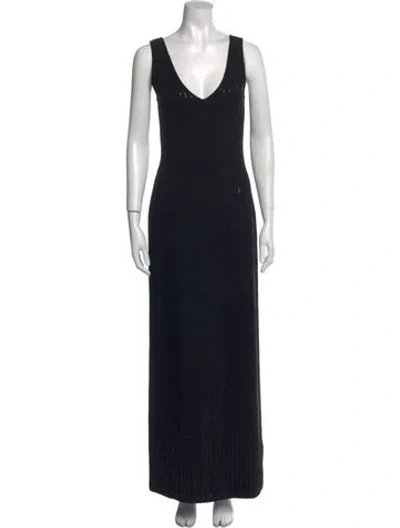 Pre-owned St John V-neck Long Dress In Black