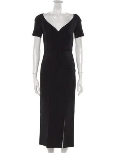 Pre-owned St John V-neck Long Dress In Black
