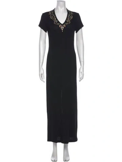 Pre-owned St John V-neck Long Dress In Black