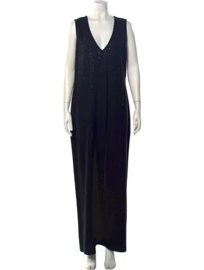 Pre-owned St John V-neck Long Dress In Black