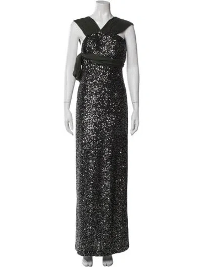 Pre-owned St John V-neck Long Dress In Black