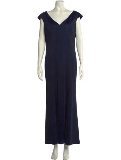 Pre-owned St John V-neck Long Dress In Blue
