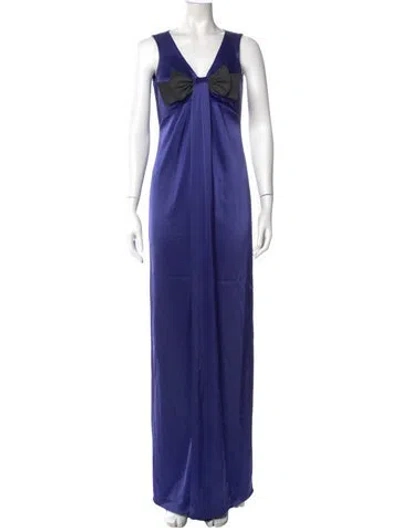 Pre-owned St John V-neck Long Dress In Blue