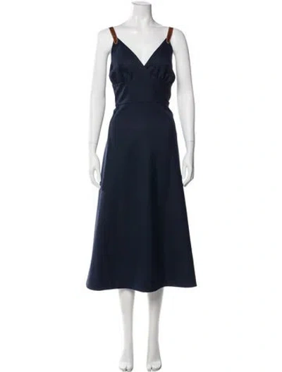 Pre-owned St John V-neck Long Dress In Blue