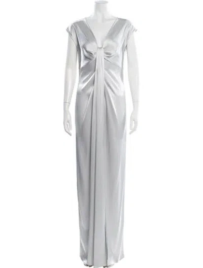 Pre-owned St John V-neck Long Dress In Gray
