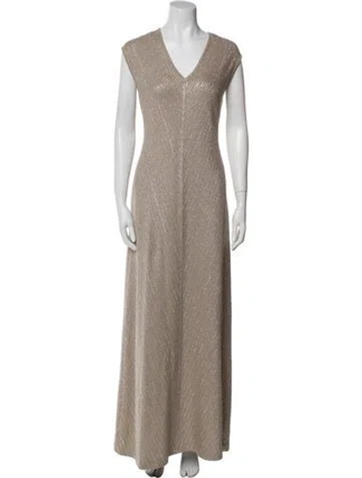 Pre-owned St John V-neck Long Dress In Neutral