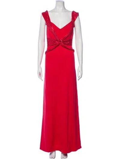 Pre-owned St John V-neck Long Dress In Pink