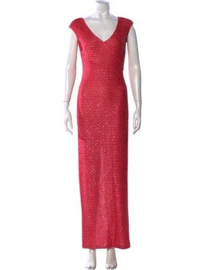Pre-owned St John V-neck Long Dress In Pink