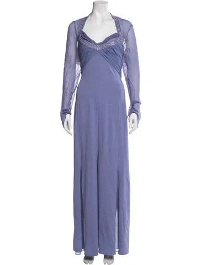 Pre-owned St John V-neck Long Dress In Purple