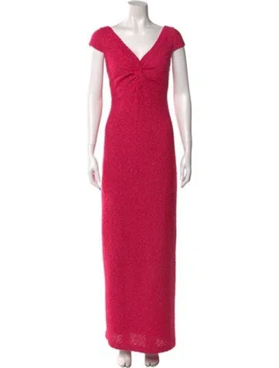 Pre-owned St John V-neck Long Dress In Red