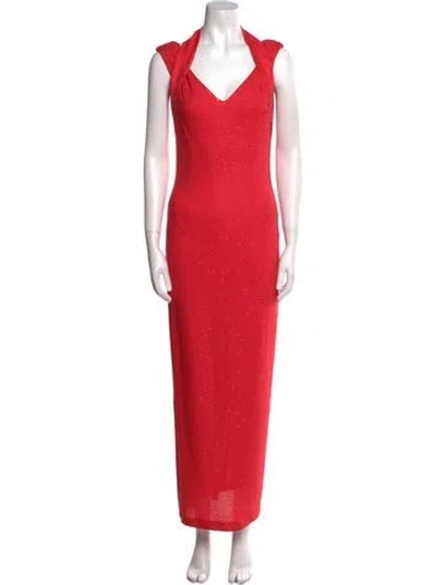 Pre-owned St John V-neck Long Dress In Red