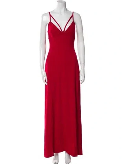 Pre-owned St John V-neck Long Dress In Red