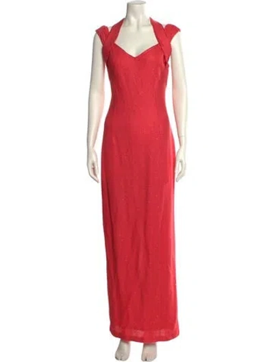 Pre-owned St John V-neck Long Dress In Red