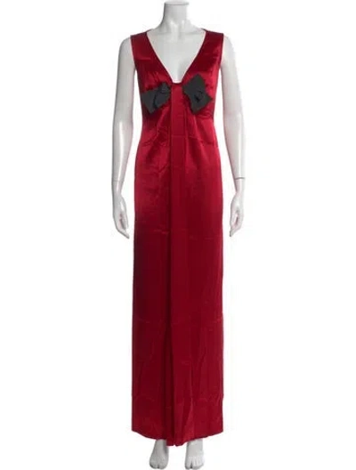 Pre-owned St John V-neck Long Dress In Red