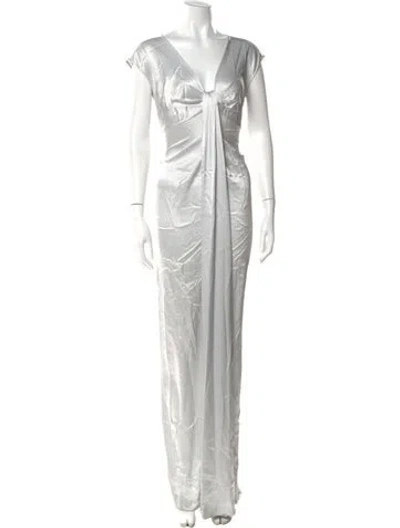 Pre-owned St John V-neck Long Dress In White