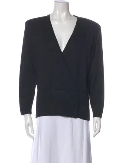 Pre-owned St John V-neck Long Sleeve Blouse In Black