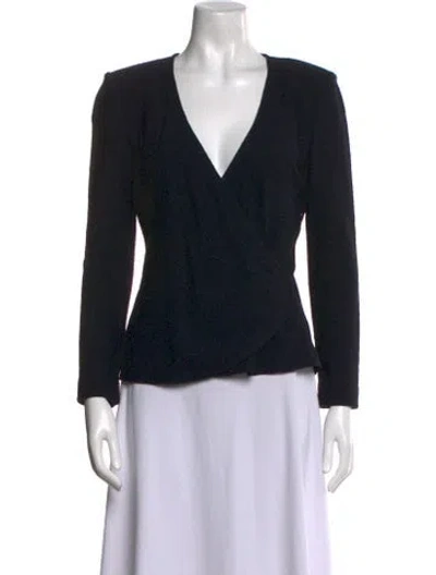 Pre-owned St John V-neck Long Sleeve Blouse In Black