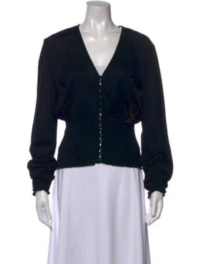 Pre-owned St John V-neck Long Sleeve Blouse In Black