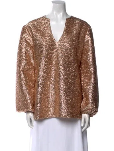 Pre-owned St John V-neck Long Sleeve Blouse In Brown