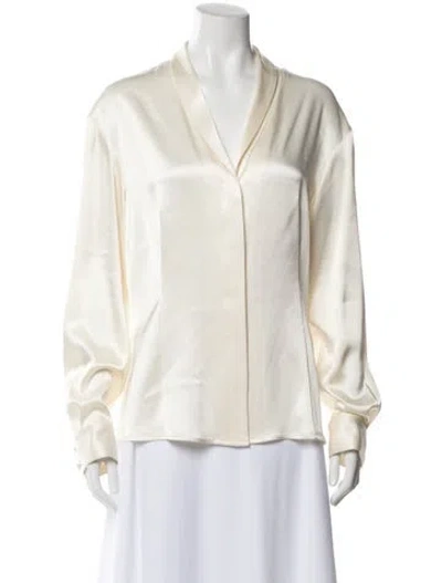 Pre-owned St John V-neck Long Sleeve Blouse In Neutral