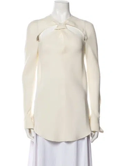 Pre-owned St John V-neck Long Sleeve Blouse In Neutral