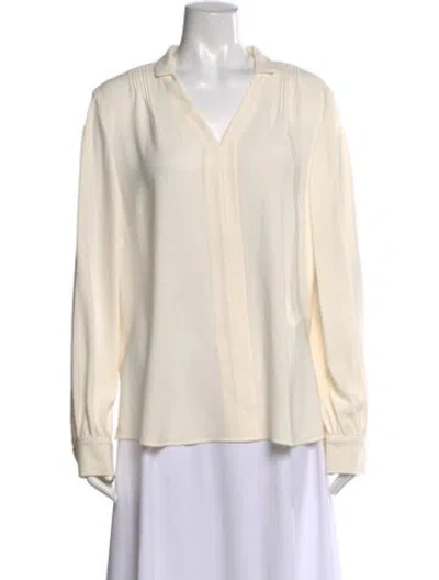 Pre-owned St John V-neck Long Sleeve Blouse In Neutral