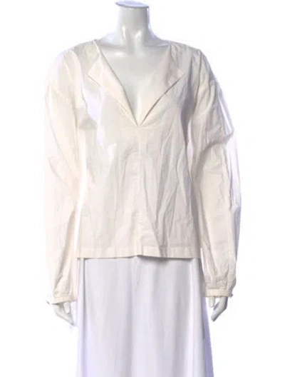 Pre-owned St John V-neck Long Sleeve Blouse In Neutrals