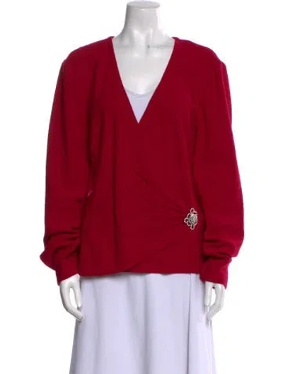 Pre-owned St John V-neck Long Sleeve Blouse In Pink