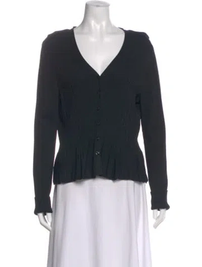 Pre-owned St John V-neck Long Sleeve Button-up Top In Black